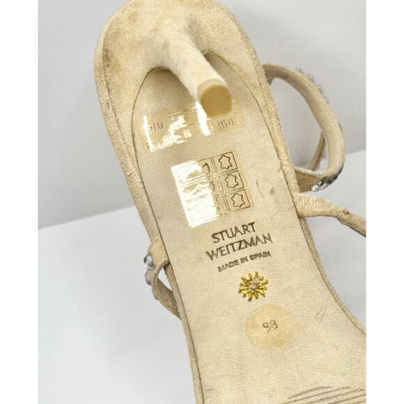 Stuart Weitzman Sandals Womens 8 Suede Leather Ankle Strap Crystal Detailed - Picture 11 of 12